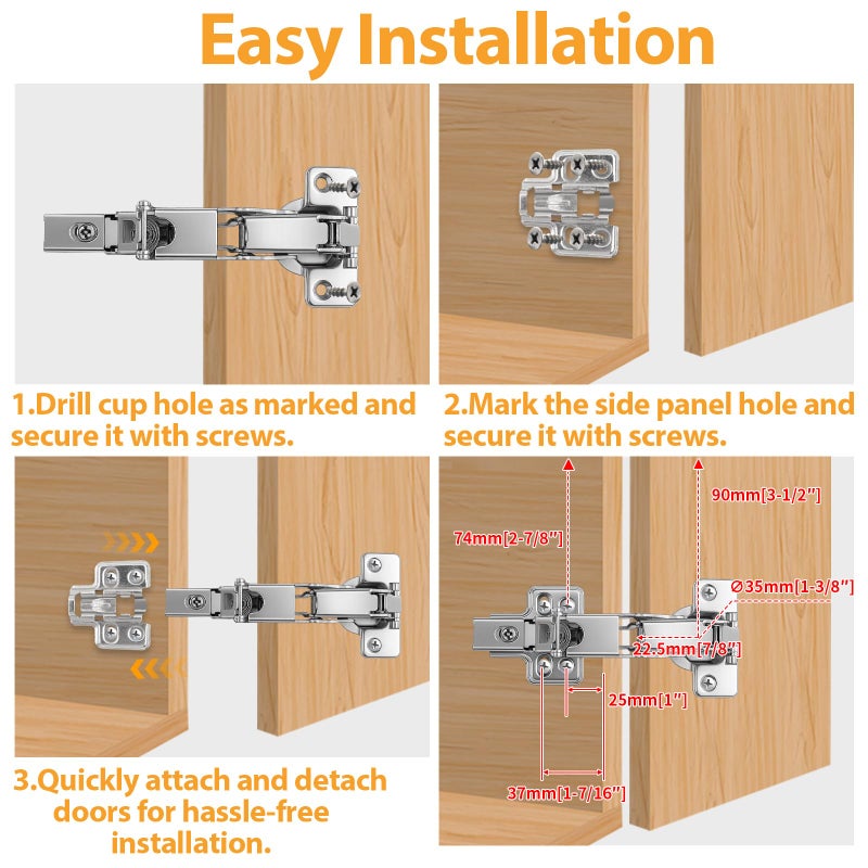 TamBee 1/2 Inch Overlay 165 Degree Cabinet Door Hinges 48mm Frameless Soft Close Hinges for Kitchen Corner Adjustable Lazy Susan for Cabinet,2 Pcs/1 Pair (Half Overlay) - Image 5
